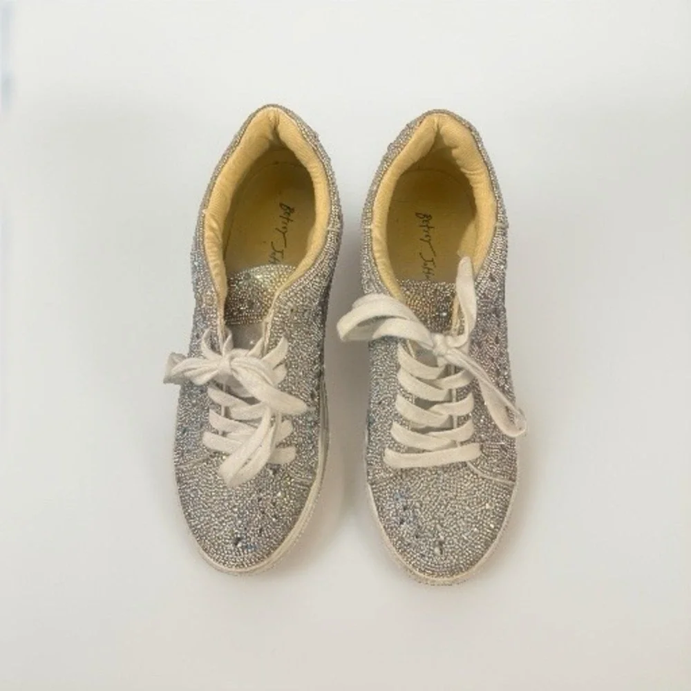 Betsy Johnson Sidny Crystals Women Size 10M Pave Platform Sneakers